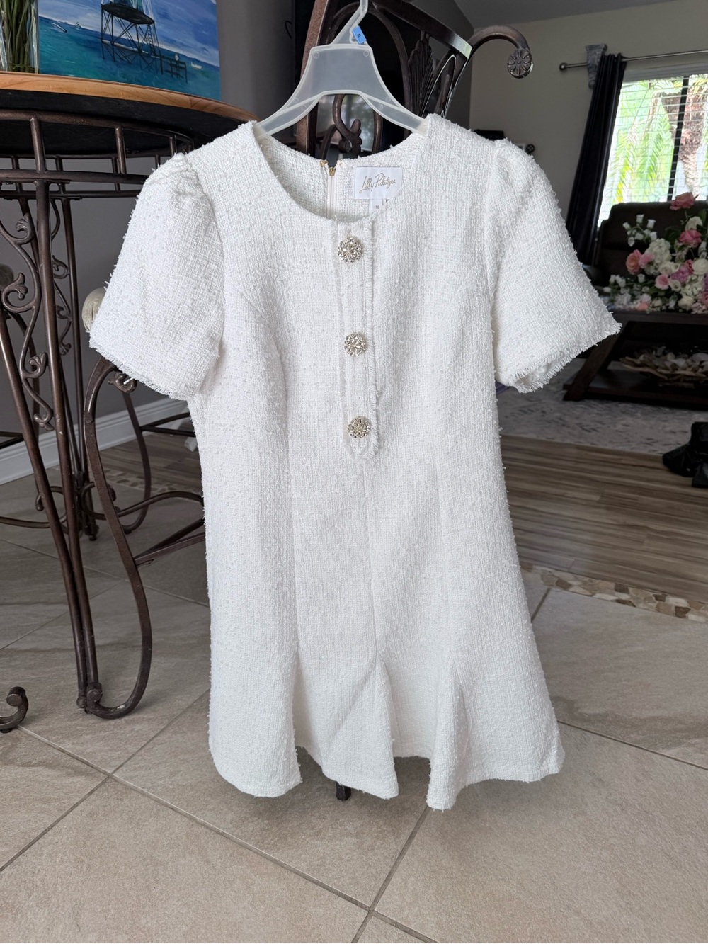 Geneva Boucle Round Neck Button Front Short Sleeve Dress - Picture 2 of 6